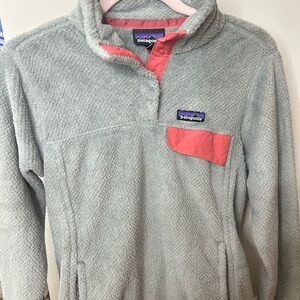 Patagonia Gray and Pink Fleece Pullover